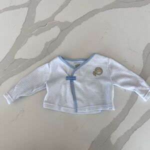 Little Wonders Blue White Striped Bear Patch 100% Cotton Long Sleeve Top 0-3M